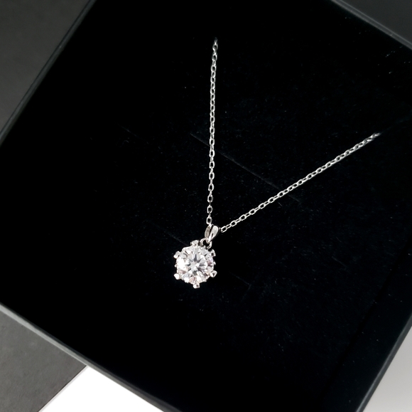 Sterling Silver Round Diamond Moissanite in Heart Shape 6 Prong Basket Setting - Picture 10 of 11